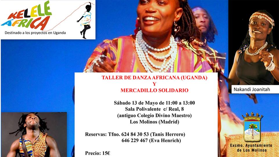 Cartel taller de danza africa y mercadillo solidario en Los Molinos